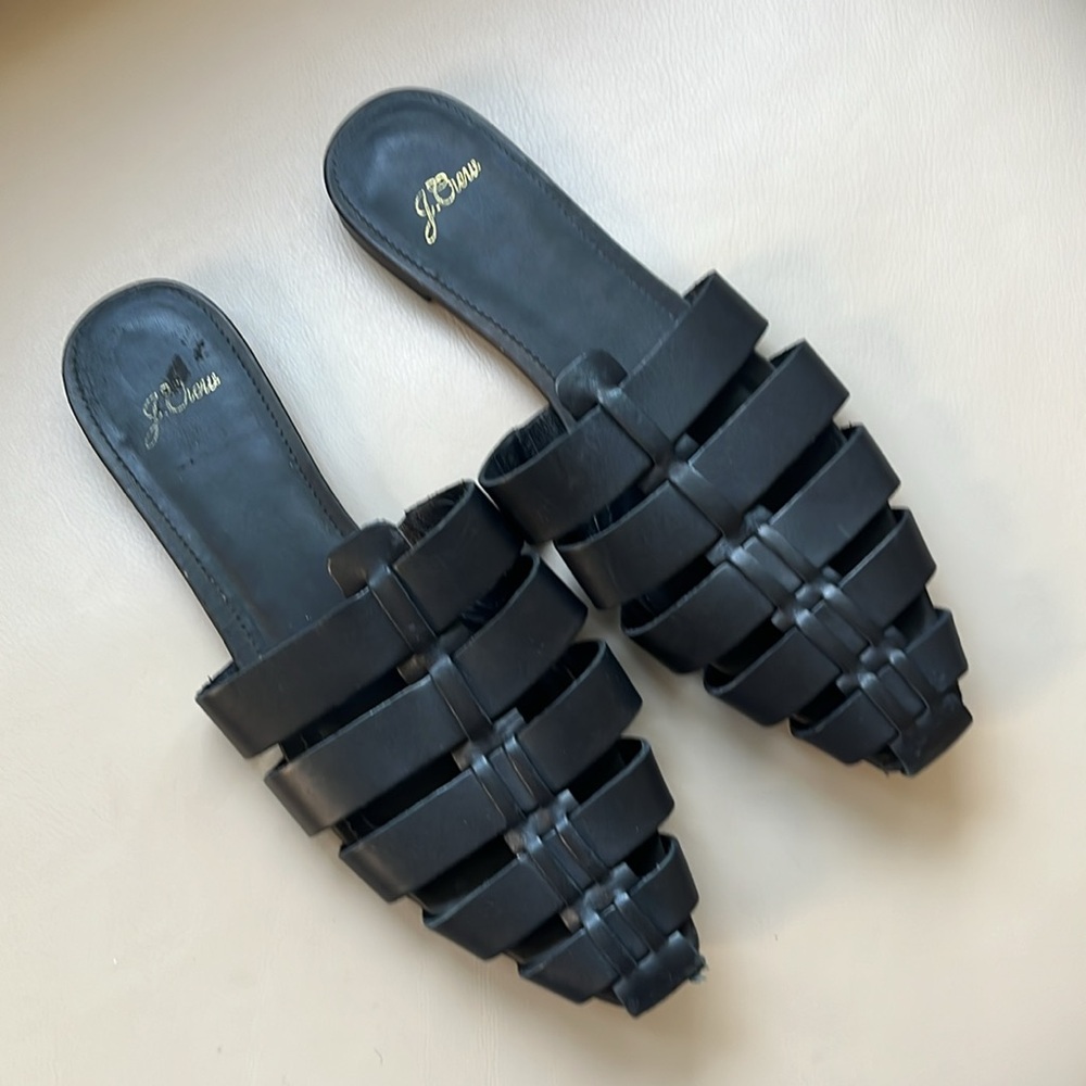 J. Crew Bennet Strappy Vachetta black leather slide sandals